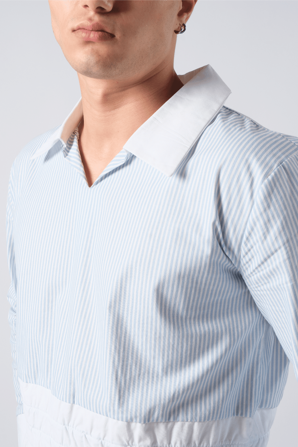 Mavi Çizgili Hafif Crop Gömlek