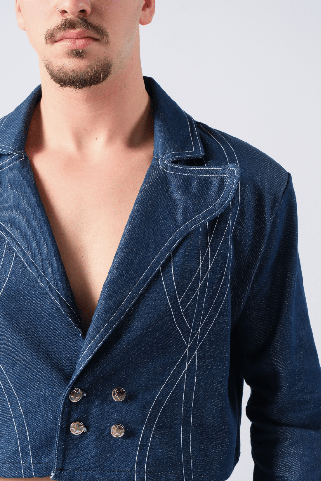 Hafif Crop Kontrast Dikişli Denim Ceket