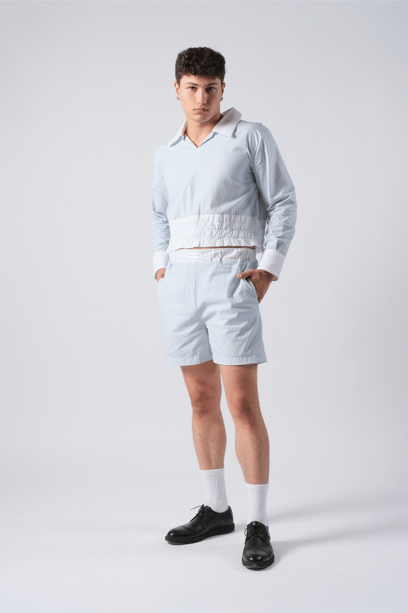 Mavi Çizgili Boxer Görünümlü Şort