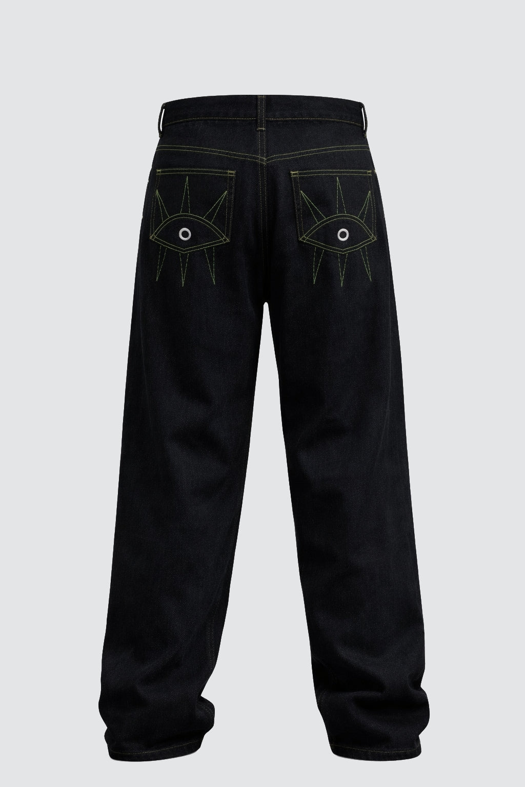 Kontrast Sarı Dikiş Detaylı Baggy Jean