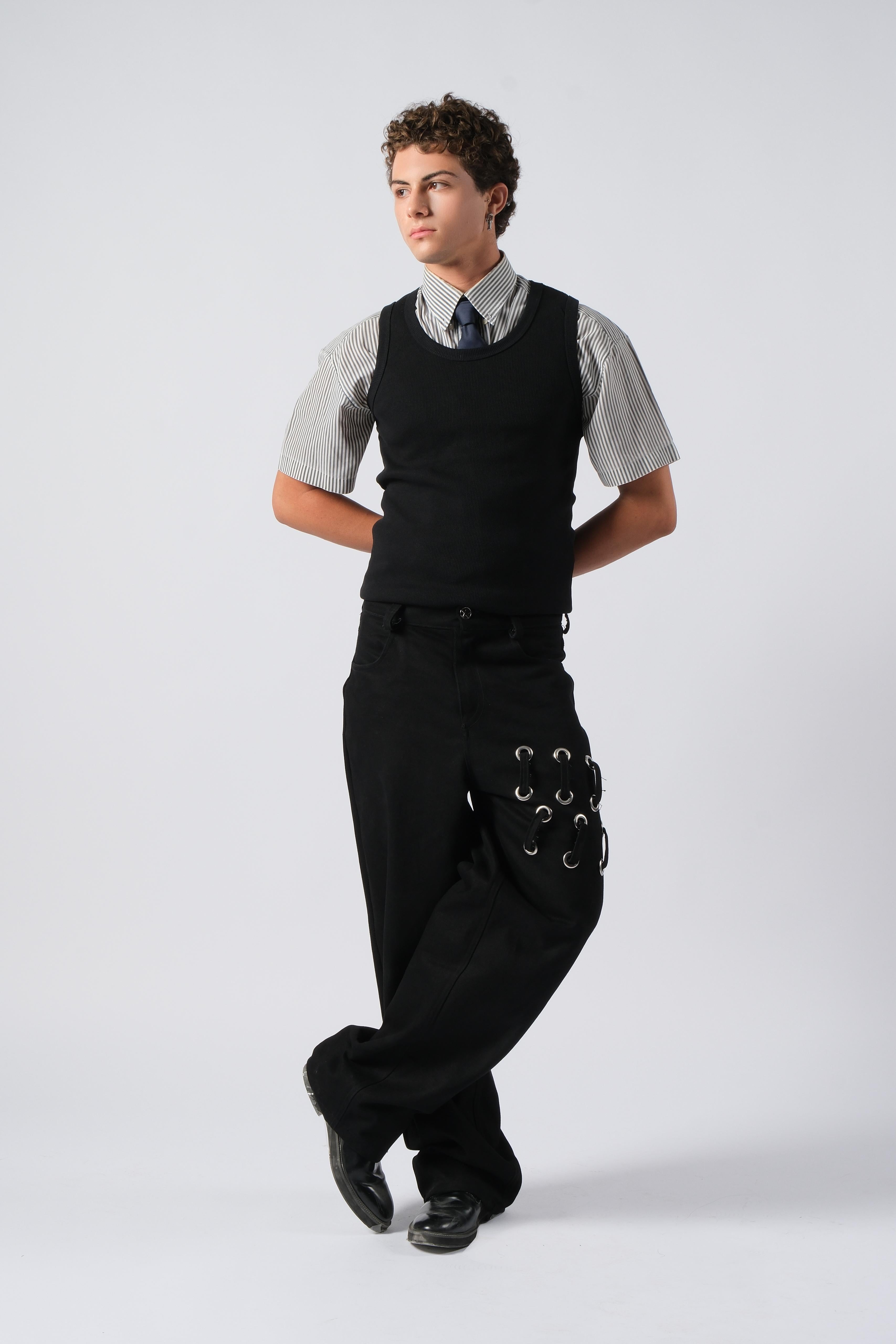 Kuşgözü Detaylı Siyah Baggy Jean