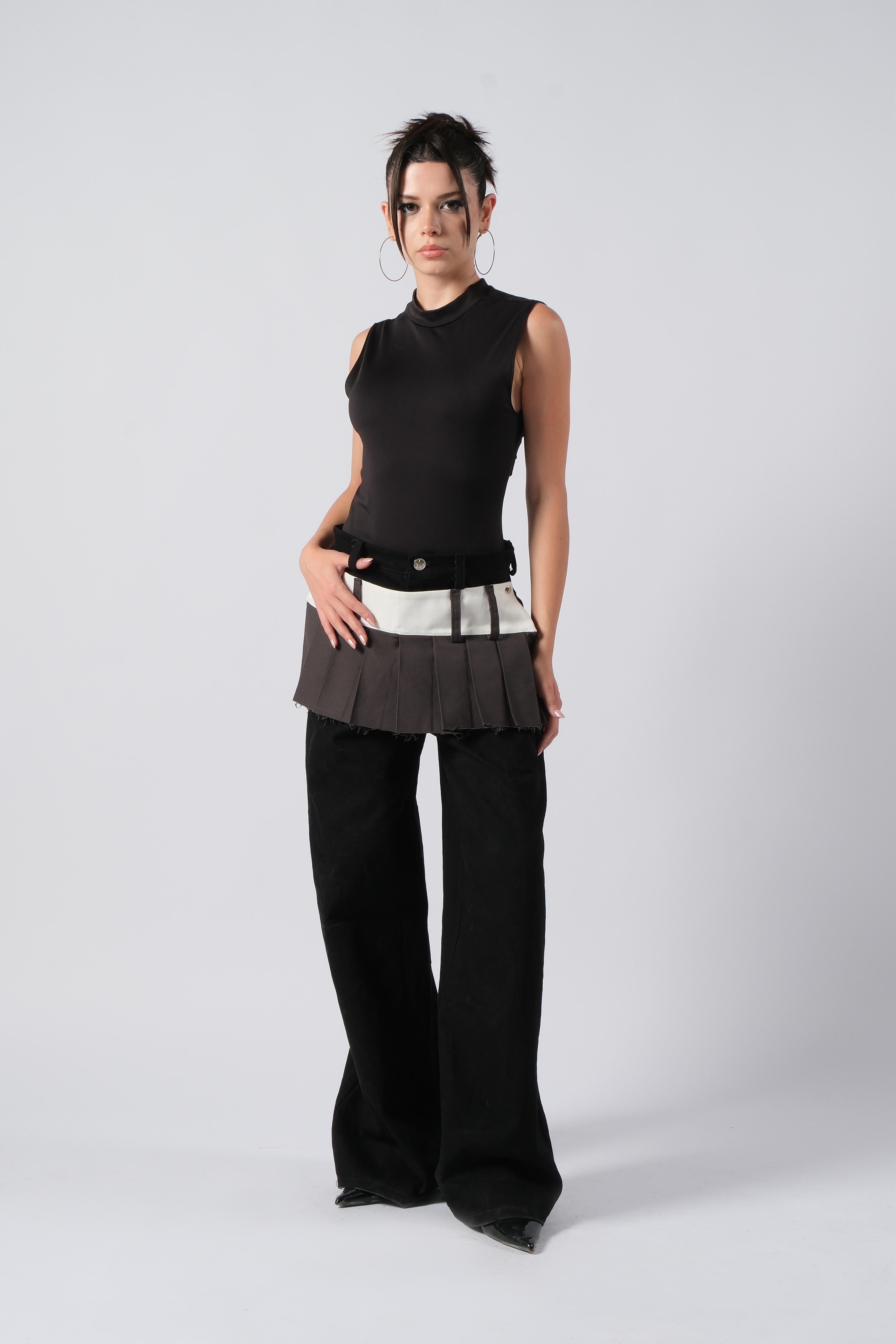 Etekli Yüksel Bel Wide Leg Jean/Çıkarılabilir Etek