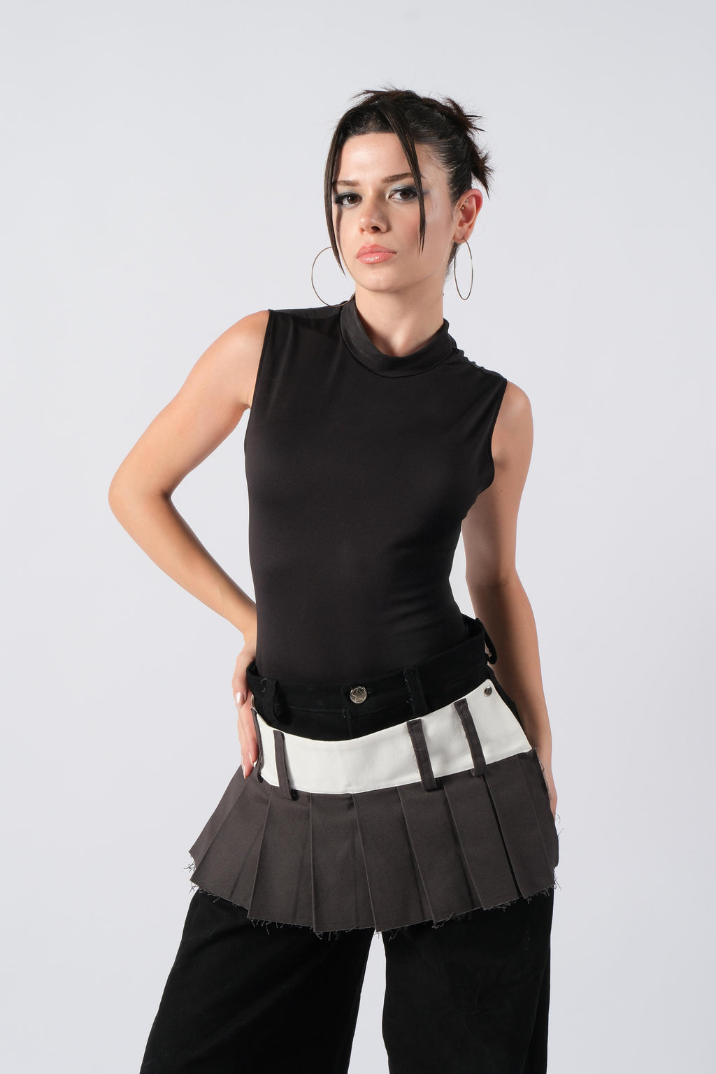 Etekli Yüksel Bel Wide Leg Jean/Çıkarılabilir Etek